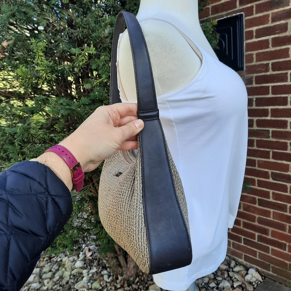 Vintage Y2K Nine West Woven Hobo Shoulder Bag Purse Taupe Retro Boho - Picture 7 of 12